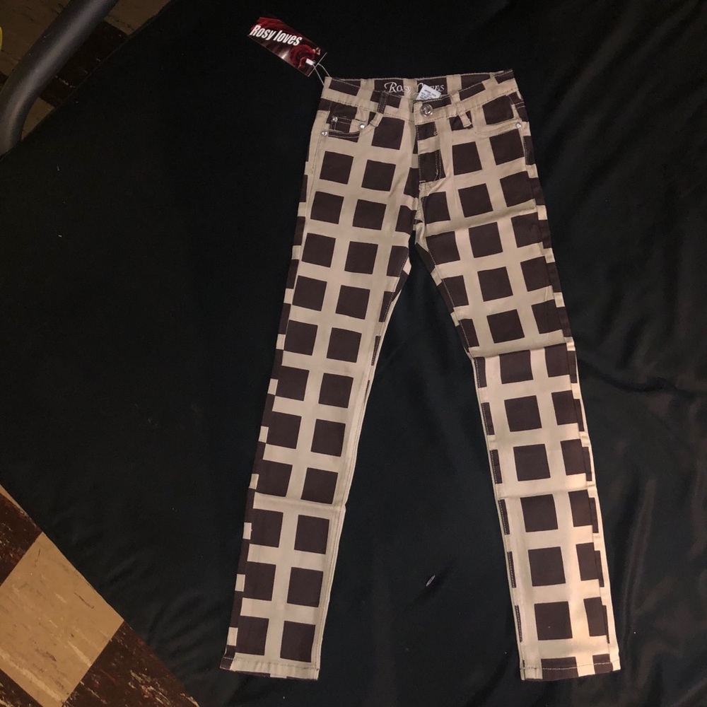 Girl’s Tan and Brown Checkered Pants Sizes 10 - 14